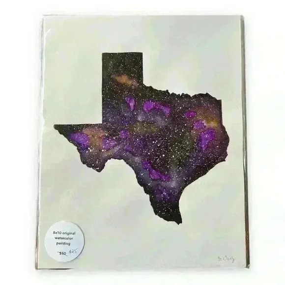 Original 8x10 Texas galaxy watercolor painting - signed - Picture 3 of 3
